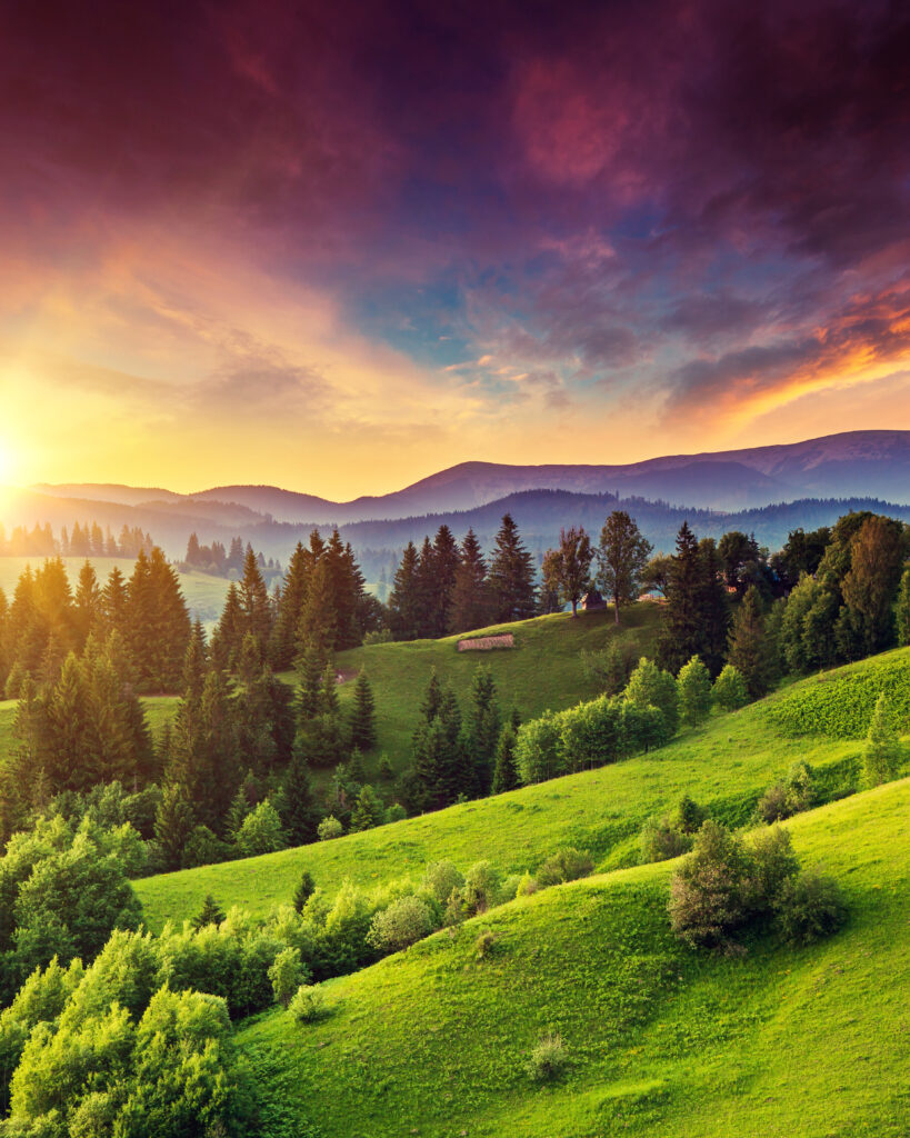Majestic mountain landscape with colorful cloud.
